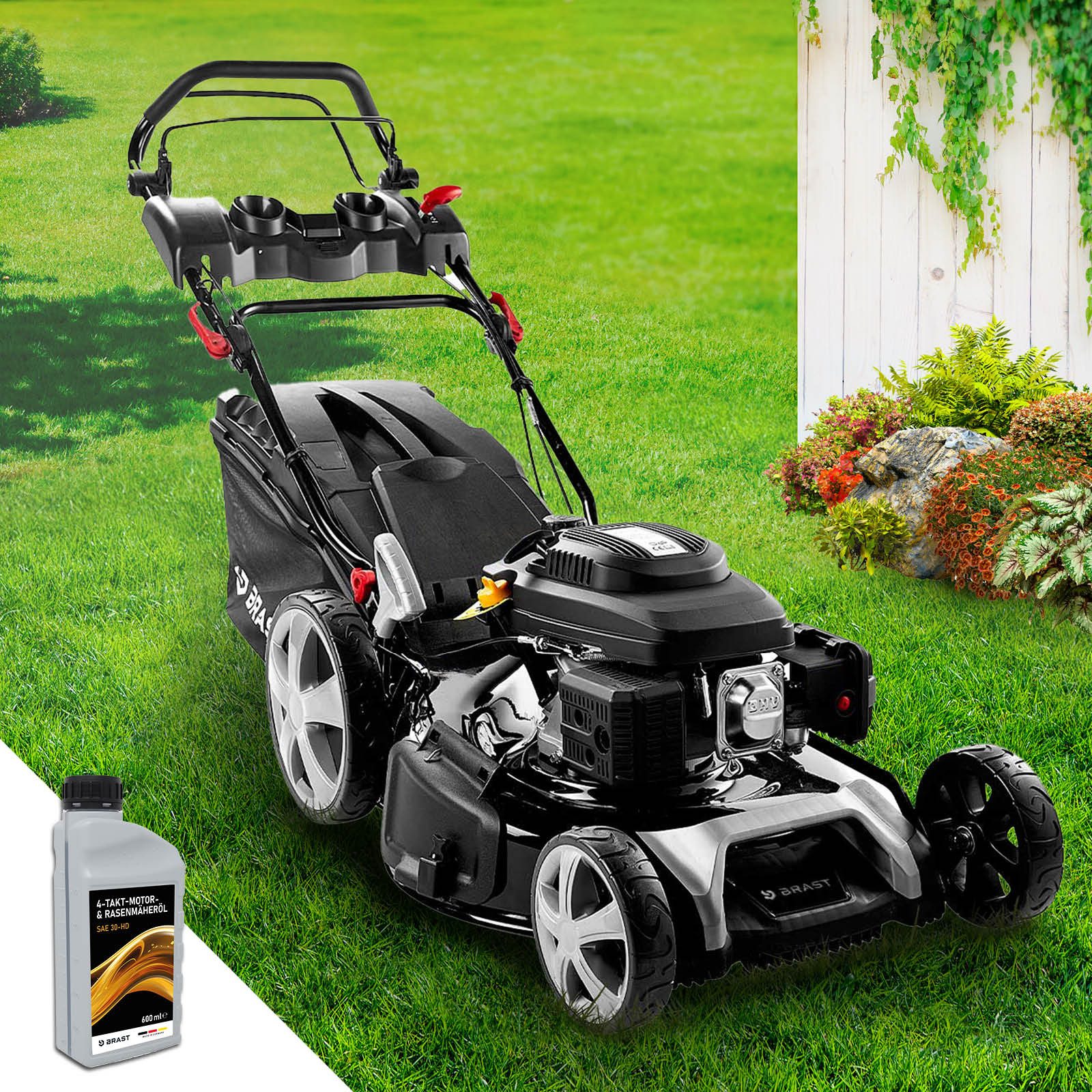 BRAST Benzinrasenmäher mit Antrieb 5,2kW (7PS) inkl. Motoröl, TÜV, 55