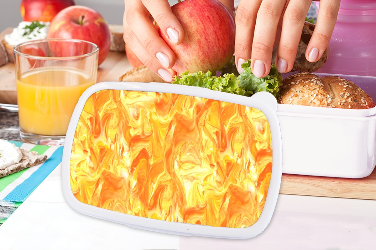 Orange Jungs - und und für Mädchen MuchoWow (2-tlg), Lunchbox Design, Brotbox weiß für Marmor Brotdose, Gelb - Erwachsene, Kunststoff, - Kinder