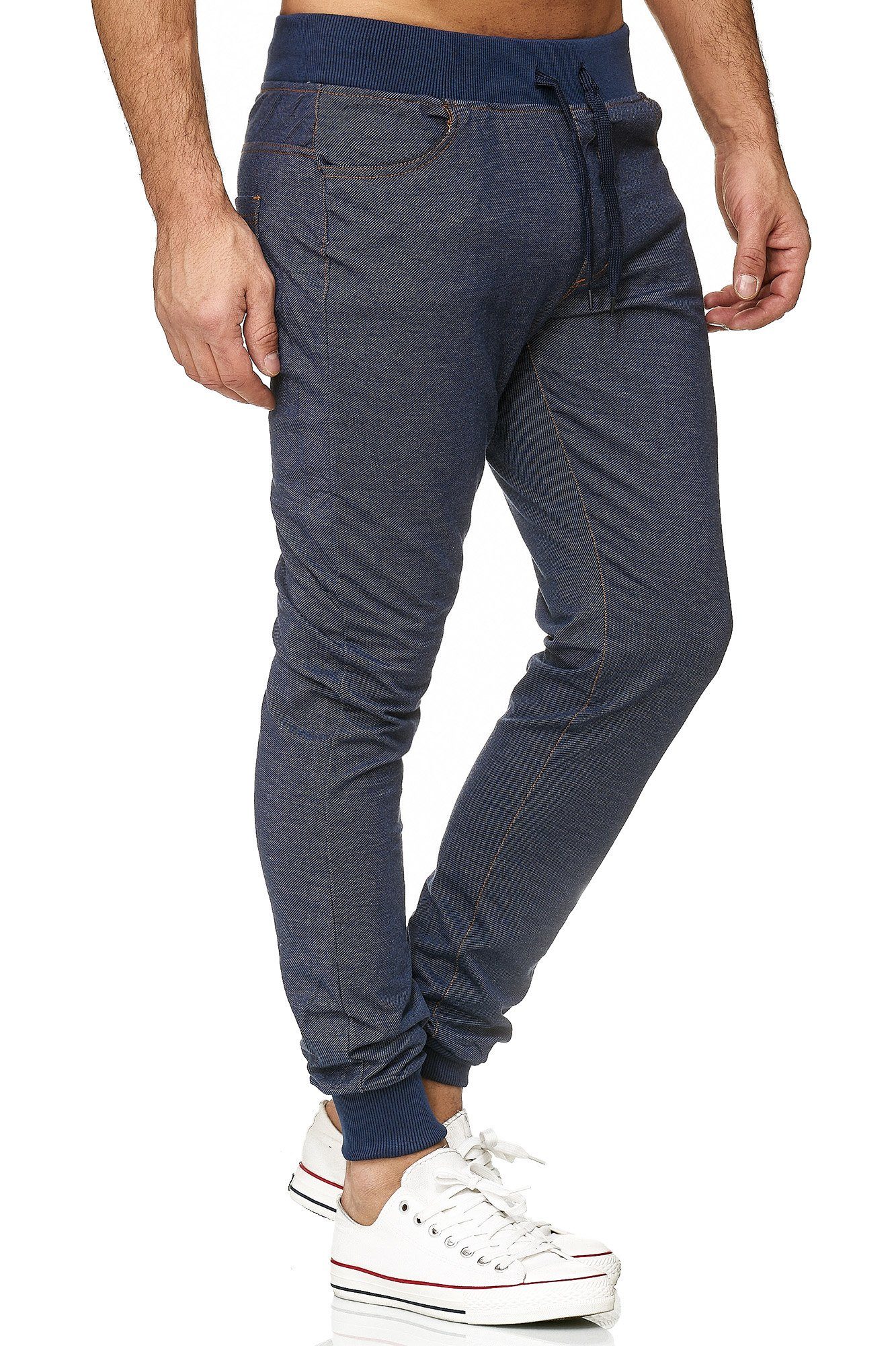 Egomaxx Jogginghose Jeans Optik Stretch Sporthose und für Herren (1-tlg) Baumwolle Slim Fit Einfarbig wärmend Pull On Casual-Style
