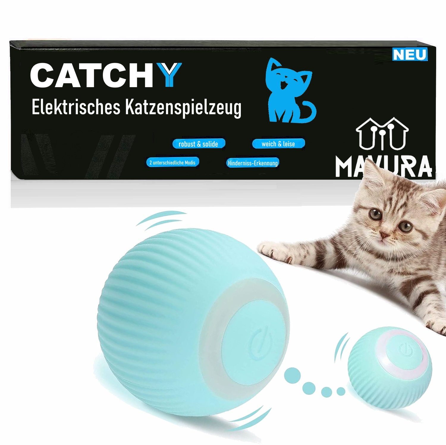 MAVURA Tier-Beschäftigungsspielzeug CATCHY Elektrisches Katzenspielzeug Spielball für Katzen, interaktives Spielzeug automatischer rollender Ball