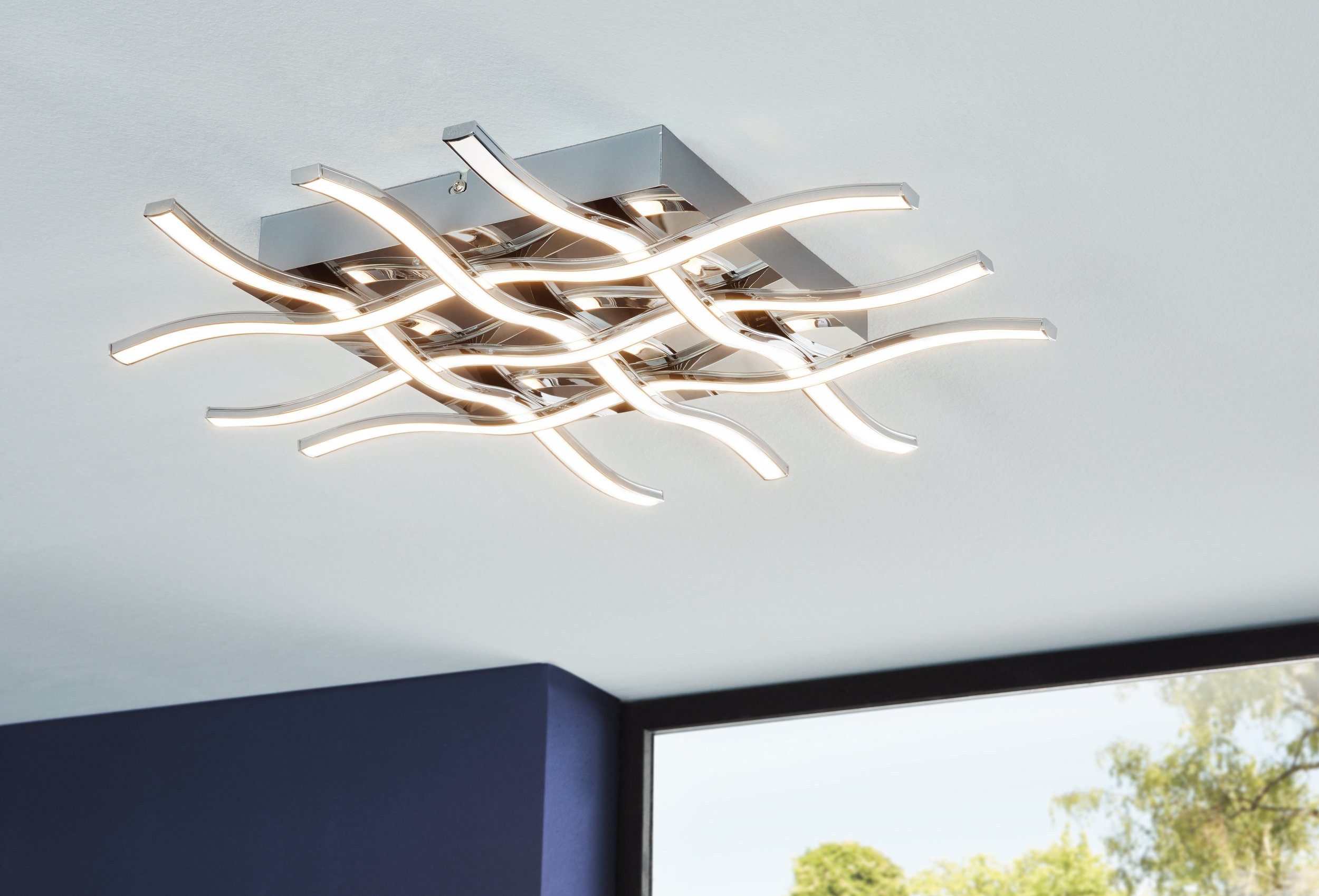 EGLO LED Deckenleuchte Lasana 1, Leuchtmittel inklusive, Wand-/Deckenleuchte - L50 x B50 x H6,5 cm - chrom - 6X6W inkl.