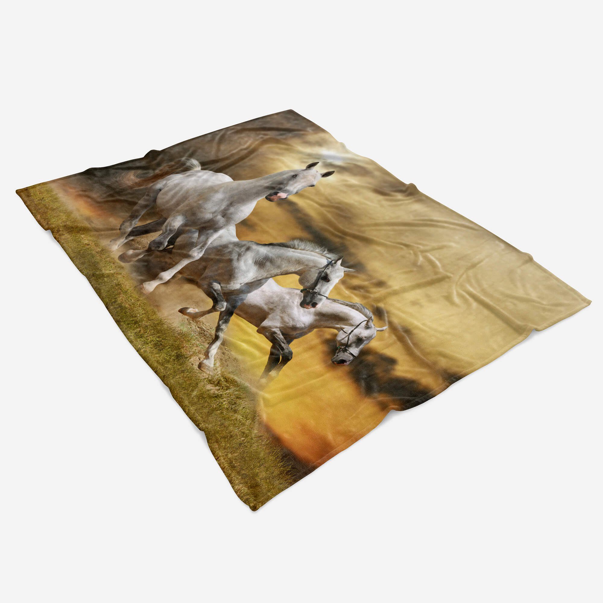 Kuscheldecke Handtuch Tiermotiv Galopp, mit Strandhandtuch (1-St), Saunatuch Handtücher Handtuch Pferde Art im Sinus Baumwolle-Polyester-Mix