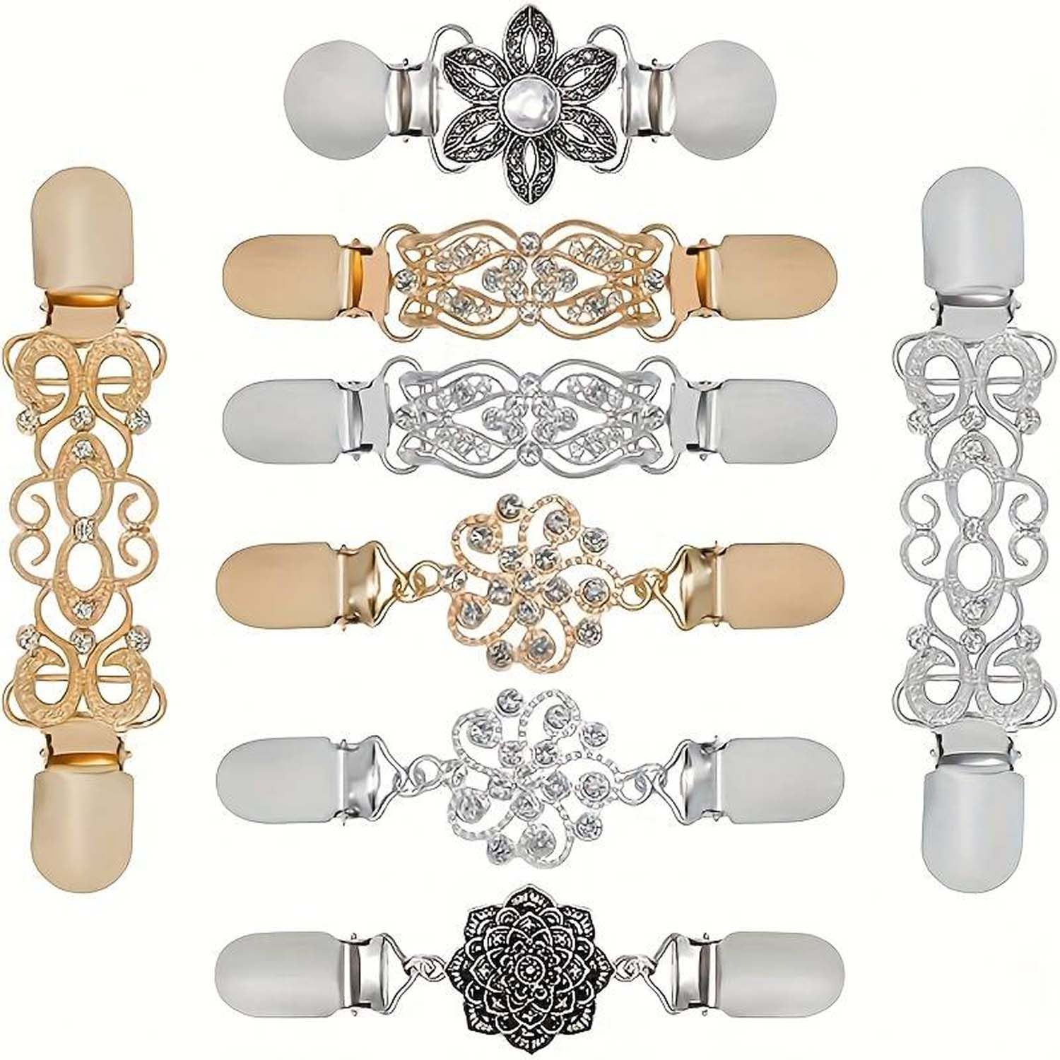 Oemmn Anstecknadel 8er Set Vintage Sweater Cinchers, Kleiderclips für den Rücken (8-tlg)