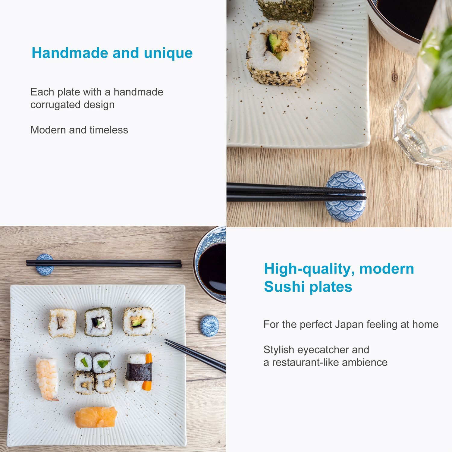 Intirilife Sushiteller, (1 St), Sushi Platte Servier Teller aus Porzellan in Weiß 26 x 23.4 x 3.8 cm
