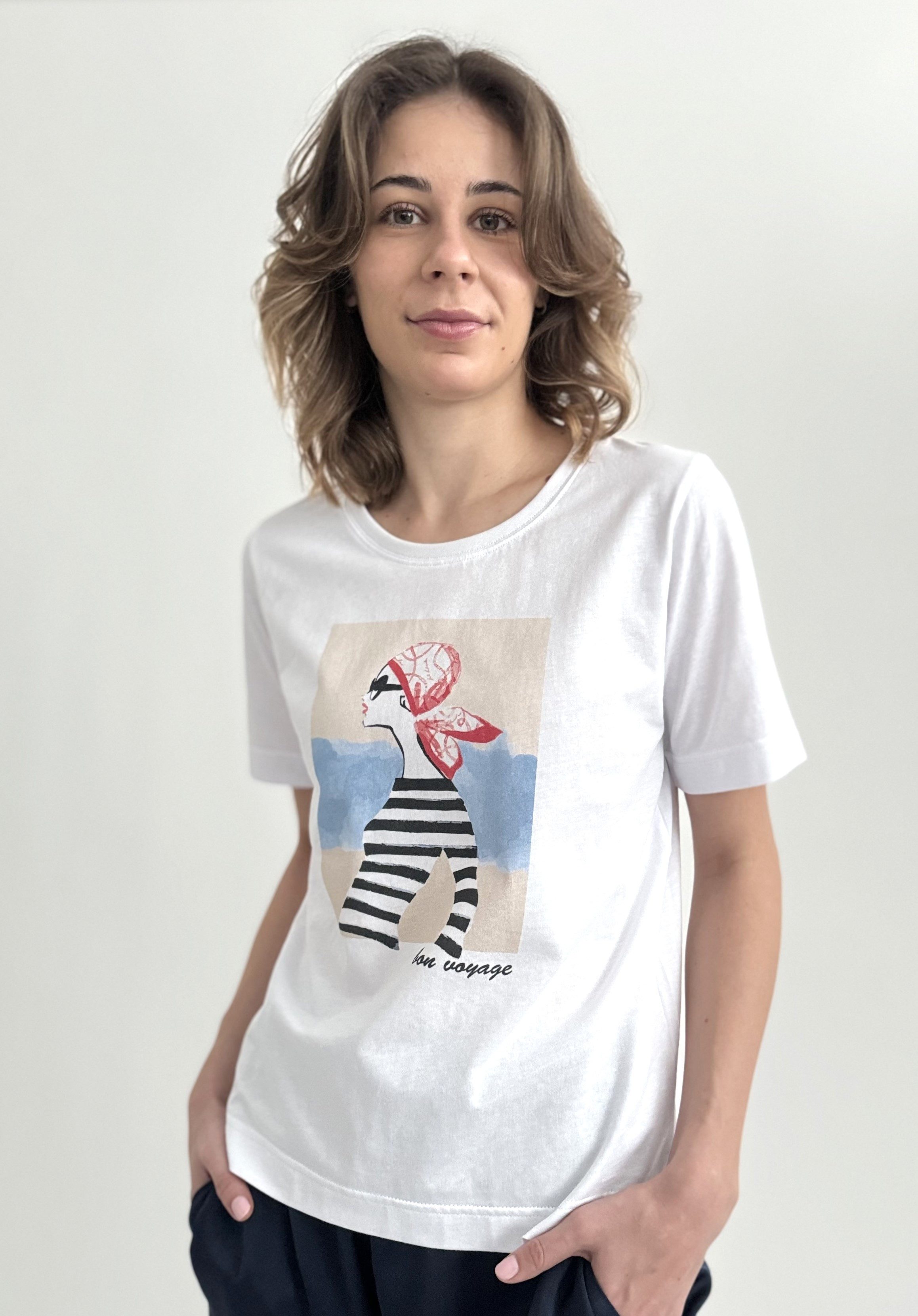 Zuckerwatte Print-Shirt Boyfriendshirt, aus 100% Baumwolle, maritimer Frontprint