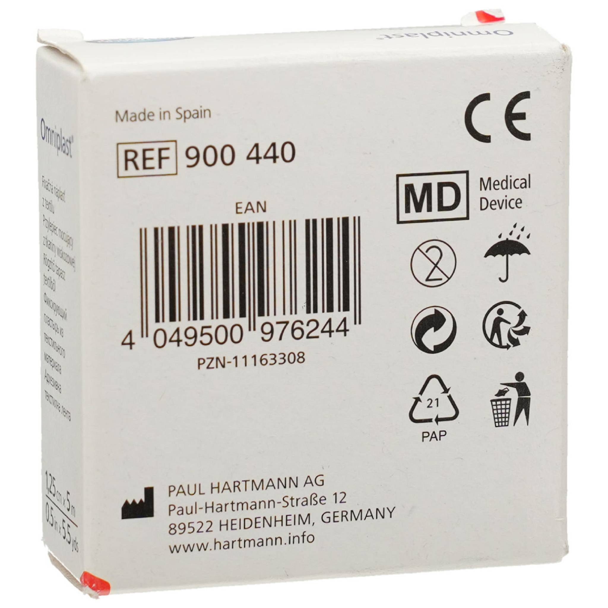 HARTMANN Fixierpflaster OMNIPLAST Fixierpflaster Textilgew.1,25 cmx5 m 1St PZN 11163308