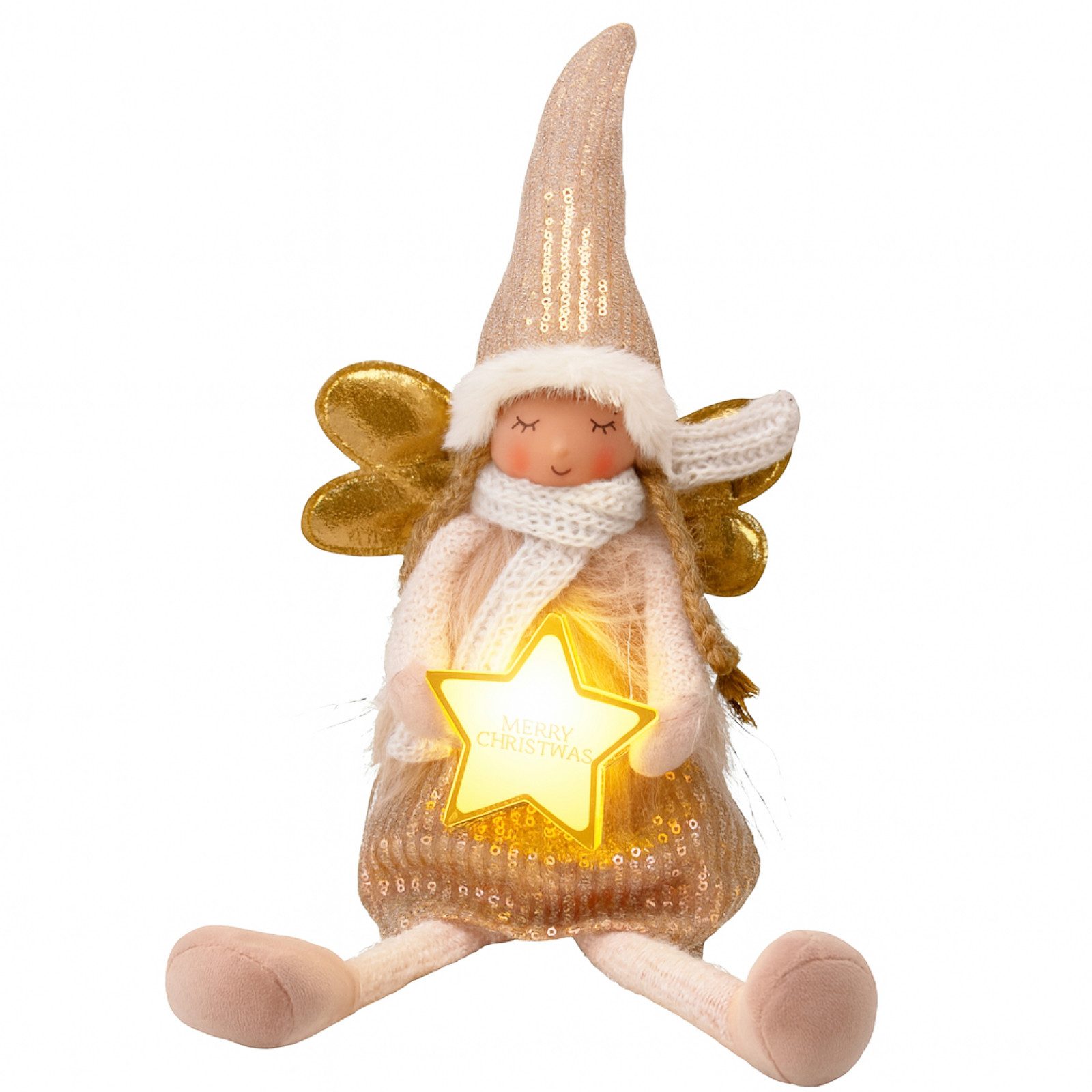 Koopman Engelfigur Weihnachtsfigur Dekofigur Figur Engel Dekoration Weihnachten (1 St), Sitzend, beschwert, Rosa / Weiß, Standsicher, Dekorativ