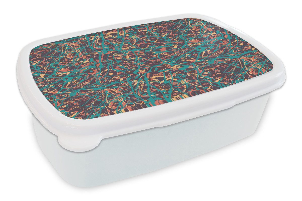 MuchoWow Lunchbox Spritzer - Abstrakt - Orange - Grün, Kunststoff, (2-tlg), Brotdose Schule oder Arbeit, Brotbox für Kinder und Erwachsene