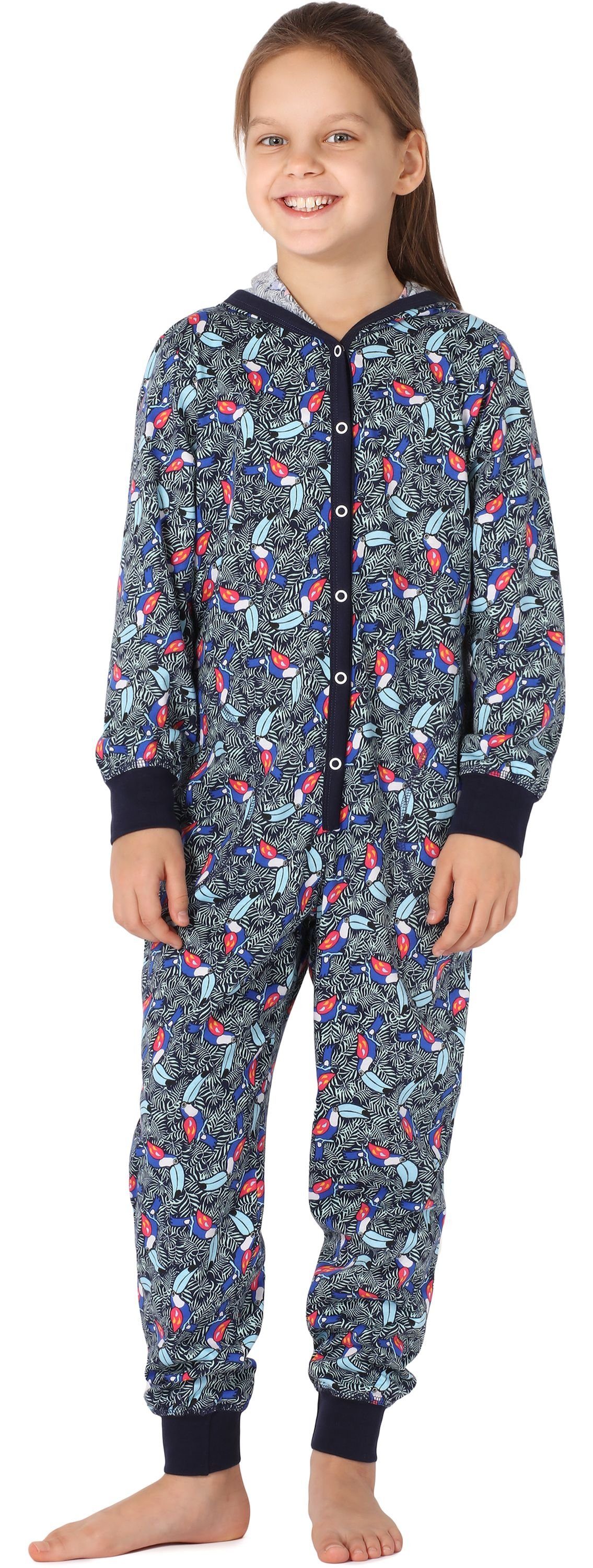 Merry Style Schlafanzug Mädchen Schlafoverall mit Kapuze MS10-223 Marineblau Tukan