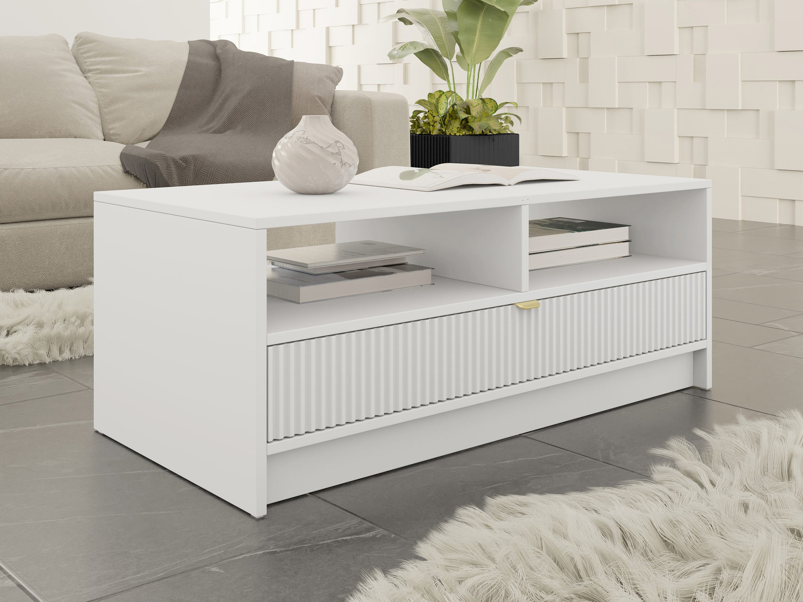 MIRJAN24 Couchtisch Tireno 1SZ (mit Schublade), Aluminiumgriff in der Farbe Gold – Bild 3 von 5