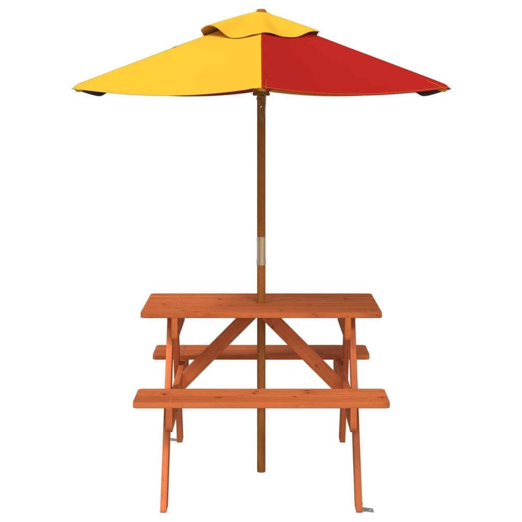 vidaXL Gartentisch Picknicktisch für 4 Kinder mit Sonnenschirm Massivholz Tanne (1-St)