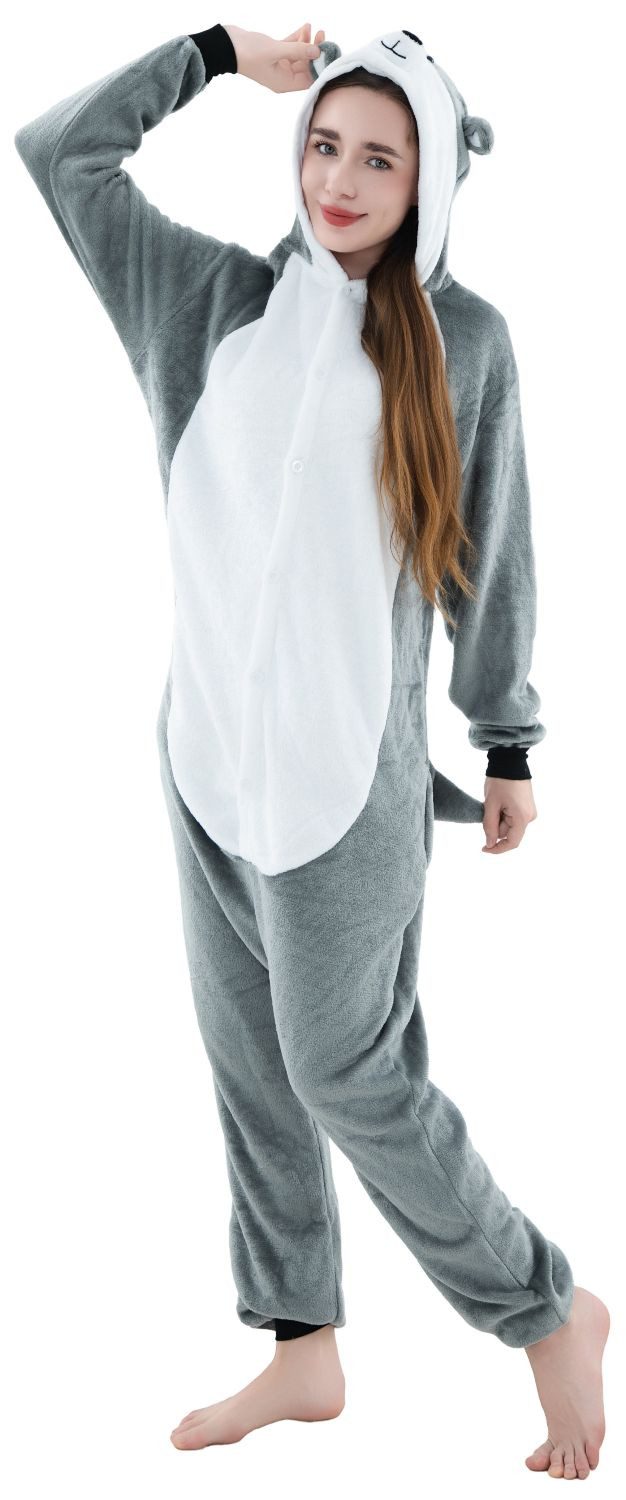 Corimori Partyanzug Onesie Ganzkörper Kostüm für Erwachsene, Husky-Kostüm Damen Herren Karneval Tier-Kostüme Husky Hund Wolf,XL