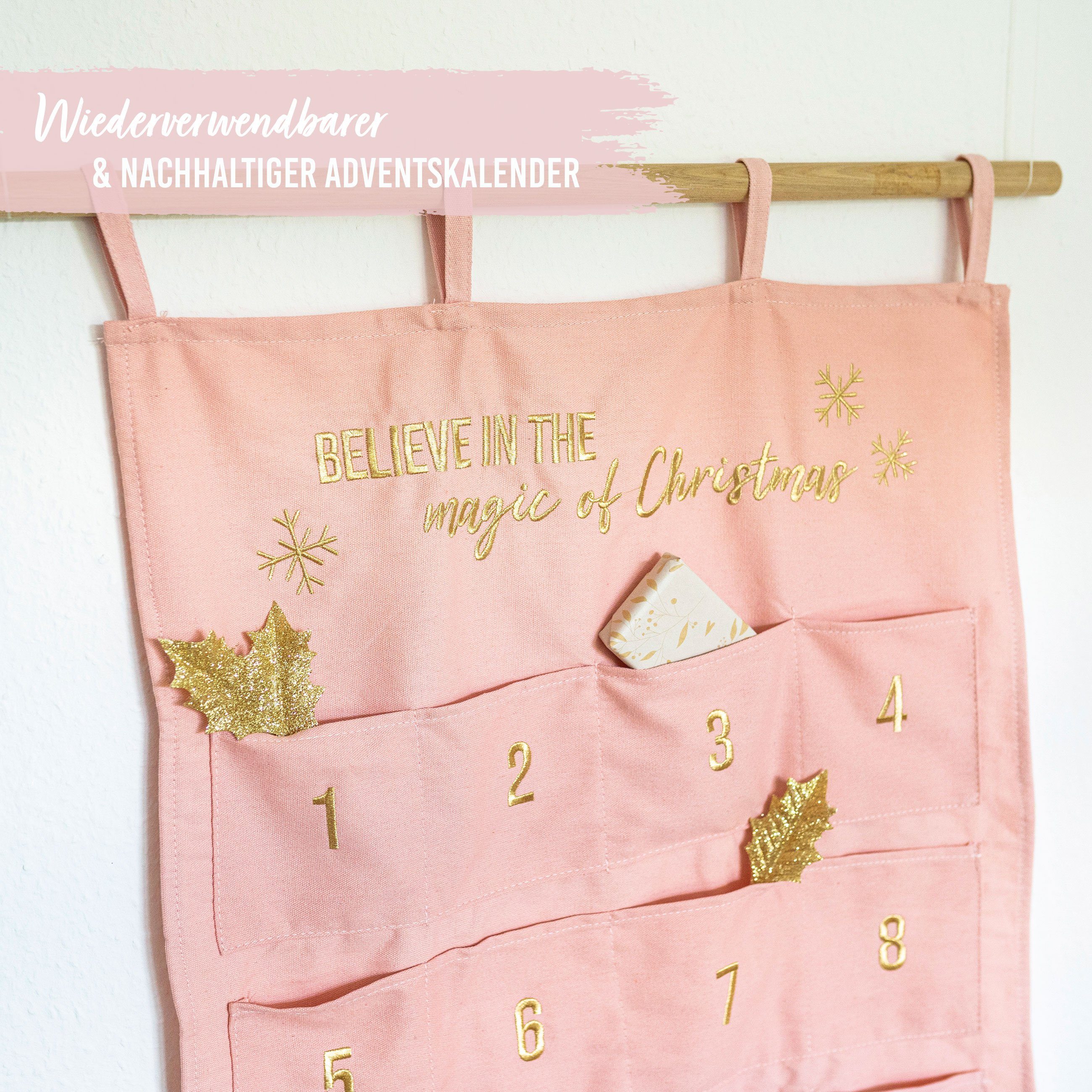 PAPIERDRACHEN befüllbarer Adventskalender Adventskalender Wandteppich aus Stoff zum Befüllen-hochwertig bestickt