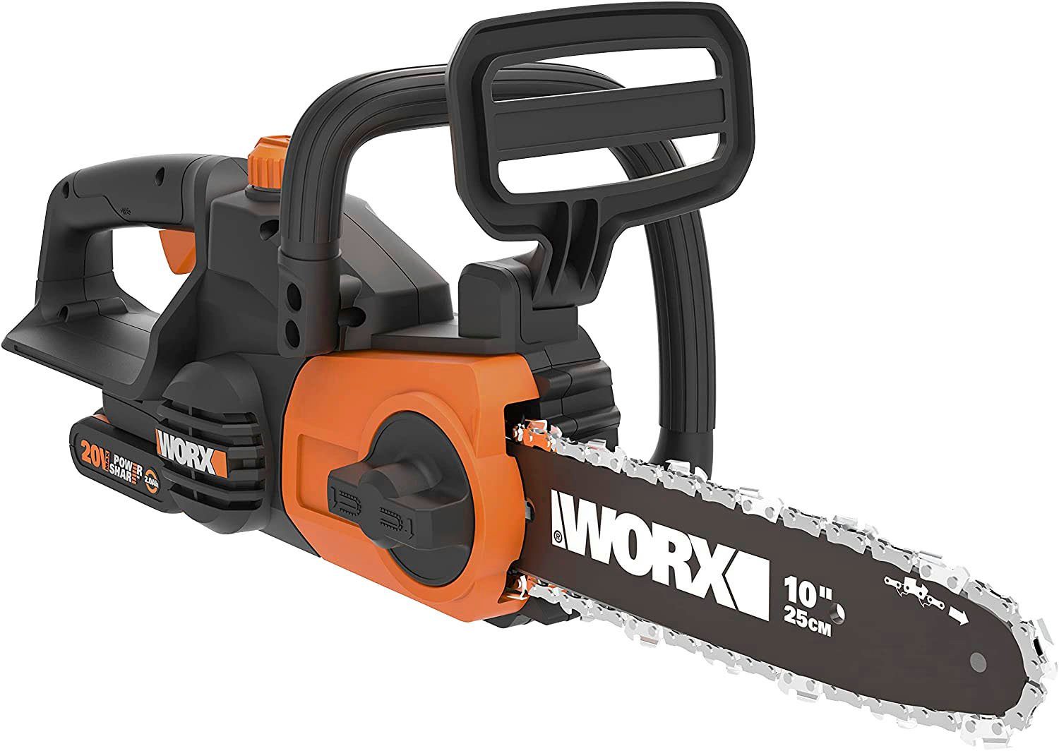 Worx Akku-Kettensäge, 25cm, 25,00 cm Schwertlänge, Set, inklusive 20V/2Ah Akku und Ladegerät