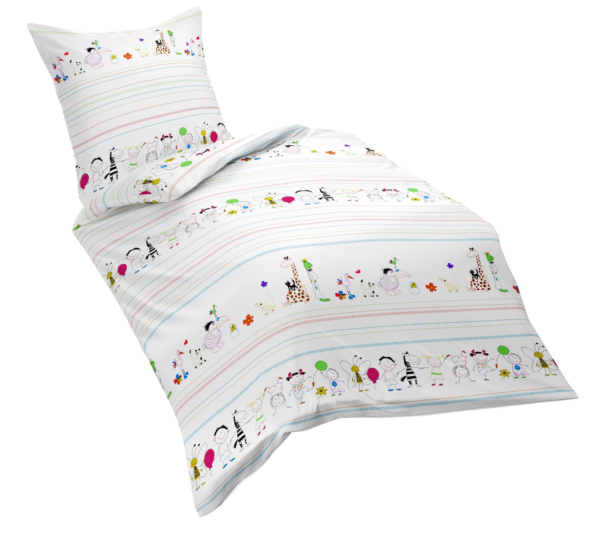 fleuresse Babybettwäsche 100x135cm Zoo Tiere Streifen Bunt, Renforcé, 2 tei günstig online kaufen