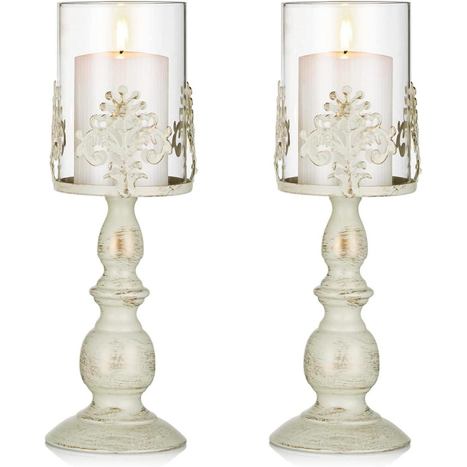 LuxusKollektion Kerzenständer Kerzenständer Eisen Hochzeit Esstisch 2 Stück Groß Elfenbein (2 St)