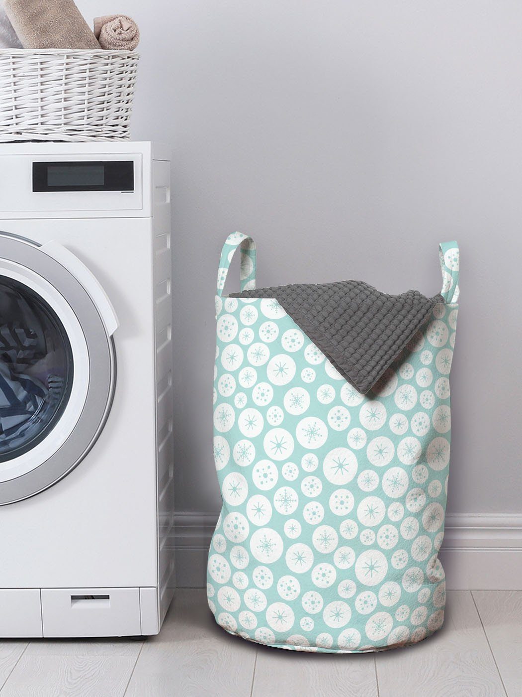 Abakuhaus Wäschesäckchen Wäschekorb mit Griffen Abstrakt Schneeflocken Dots Kordelzugverschluss Waschsalons, Circular für