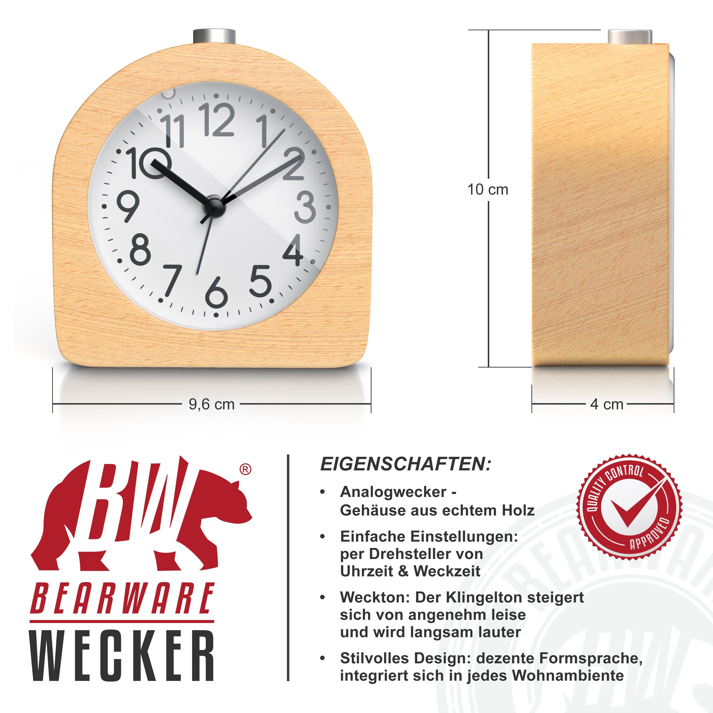 BEARWARE Wecker analoger Reisewecker ohne Ticken mit beleuchtetem Ziffernbl günstig online kaufen