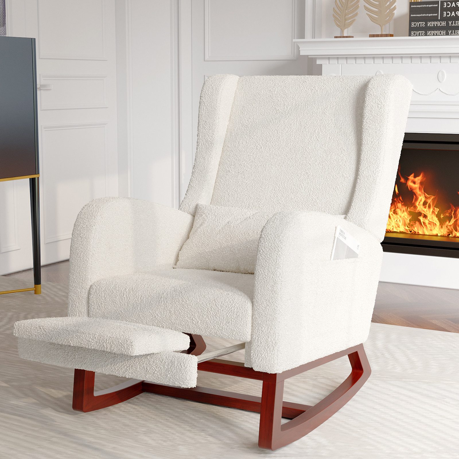 FUROKOY Schaukelstuhl Stillsessel Relaxsessel mit Holzsockel Fußstütze Verd günstig online kaufen