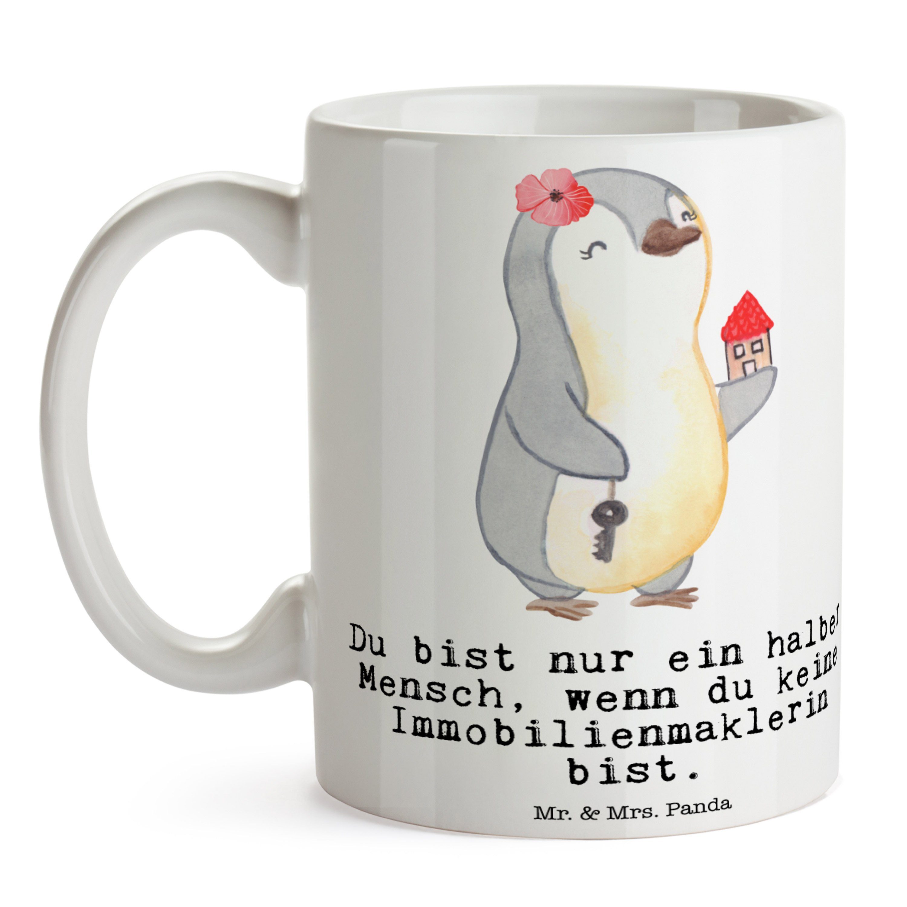 Panda & Weiß Geschenk, Tasse Keramik - Immobilienmaklerin Herz Kerami, mit Mrs. - Immobilienbüro, Mr.