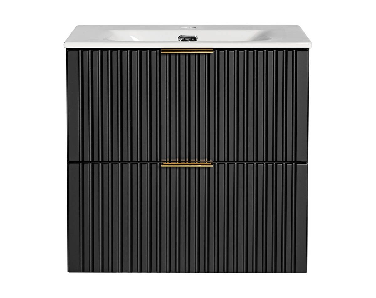 Thumbnail - einfachgutemoebel Waschtisch-Set Badezimmer Waschplatz Blackened 60cm, Einbaubecken weiß, schwarz, (Badmöbel Set, 1-St.,...