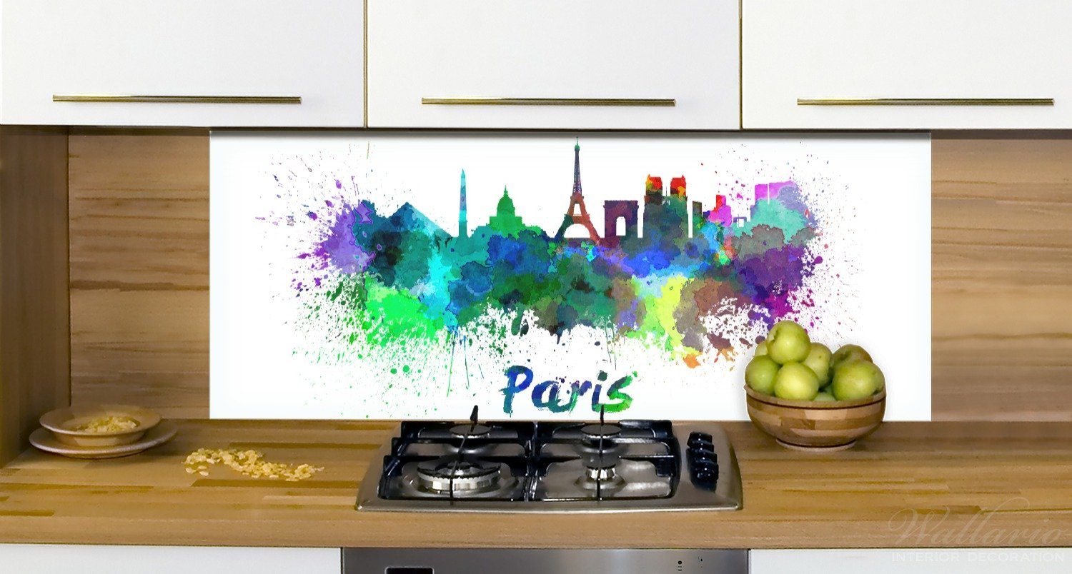 als Aquarell Städte Paris, von - Wallario Skyline Küchenrückwand (1-tlg)
