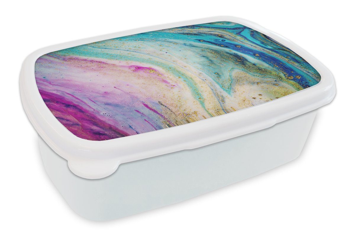 MuchoWow Lunchbox Marmor - Farbe - Regenbogen, Kunststoff, (2-tlg), Brotbox für Kinder und Erwachsene, Brotdose, für Jungs und Mädchen weiß