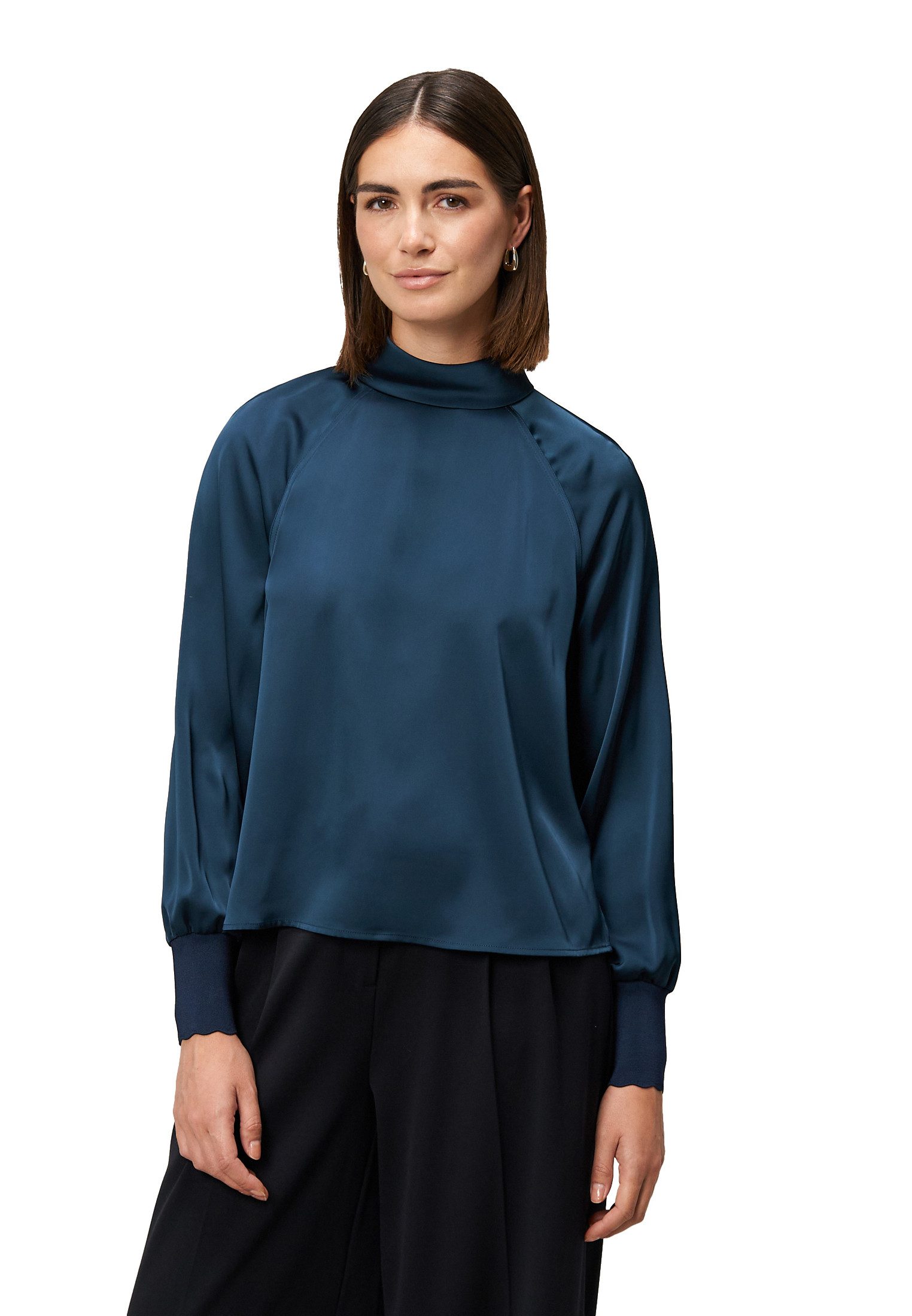 Zero Satinbluse Damen mit Stehkragen günstig online kaufen