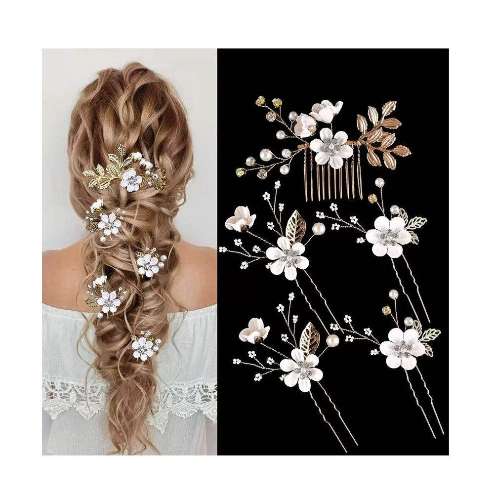 Bomiclss Haarspange 5 Stück Braut Haarnadeln Hochzeit mit Kristall & Perlen, Hochzeit Haarnadeln, Blumen Perlen Braut Haarschmuck