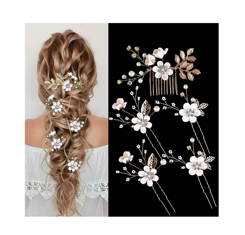 Bomiclss Haarspange 5 Stück Braut Haarnadeln Hochzeit mit Kristall & Perlen, Hochzeit Haarnadeln, Blumen Perlen Braut Haarschmuck