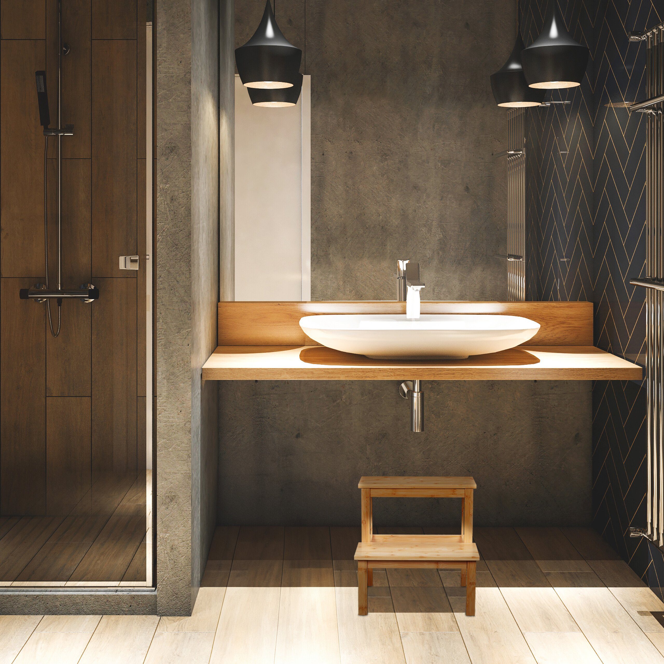 relaxdays Tritthocker Zweistufiger Tritthocker aus Bambus