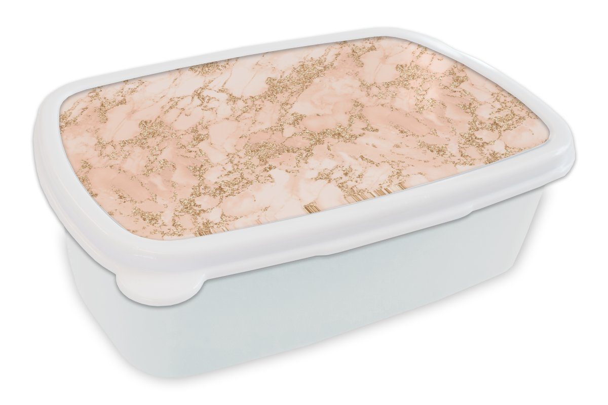 MuchoWow Lunchbox Luxus - Marmor - Glitzer - Design, Kunststoff, (2-tlg), Brotbox für Kinder und Erwachsene, Brotdose, für Jungs und Mädchen weiß