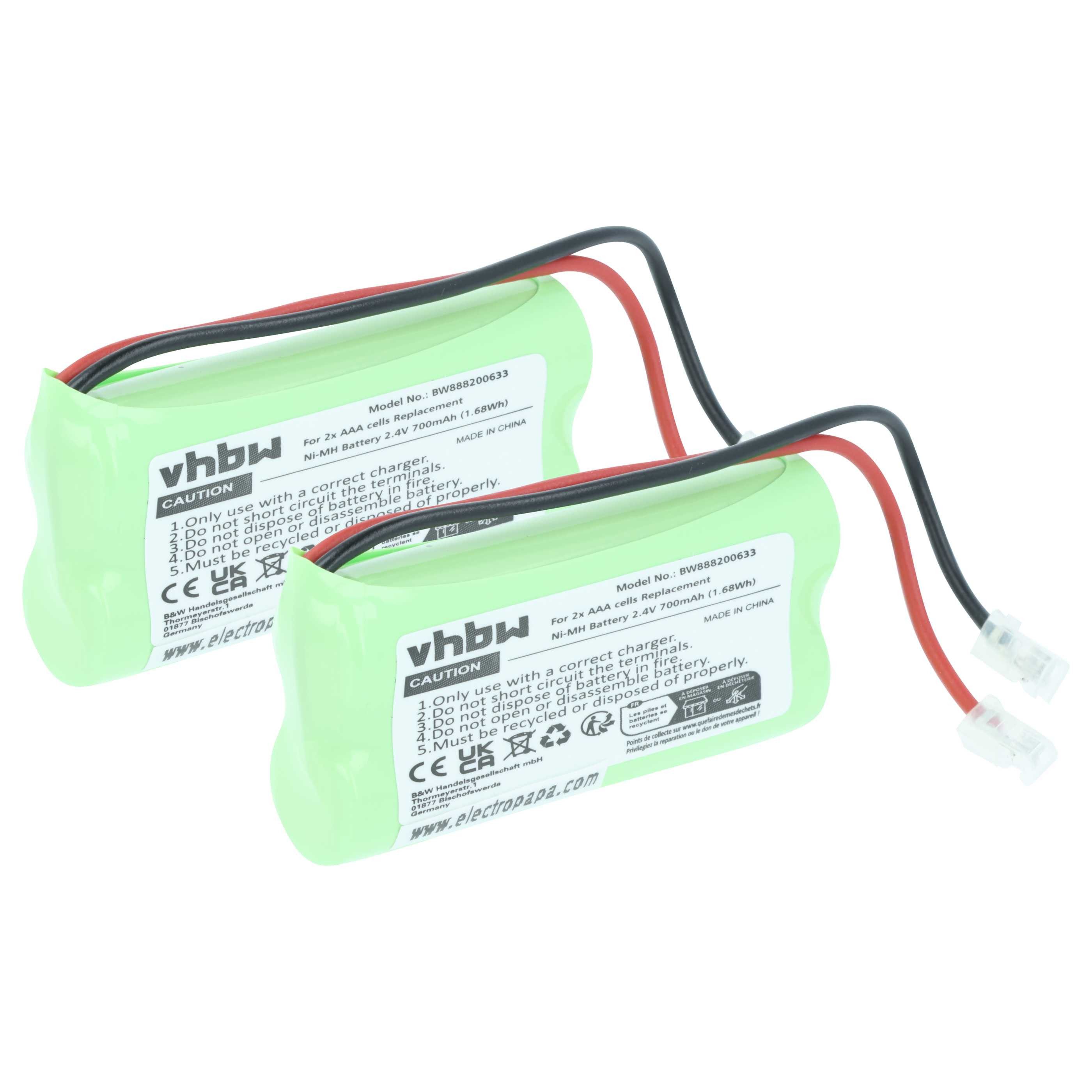 vhbw für Fernbedienung / Taschenlampe / Spielzeug (700 mAh, 2,4 V, NiMH) Akku Akku NiMH 700 mAh (2,4 V, 2 St), Leistungsfähiger Ersatzakku geeignet für diverse Anwendungsbereiche
