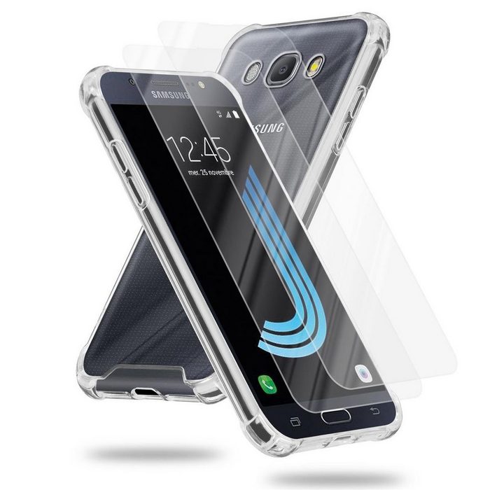 Cadorabo Handyhülle Hybrid Acrylic + 2x Tempered Gläser Samsung Galaxy J5 2016 Hülle und 2x Tempered Schutzglas - Schutzhülle - Cover Case