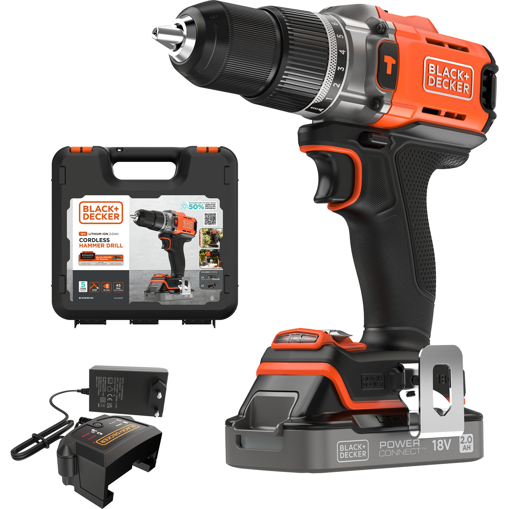 Black + Decker Bohrmaschine BLACK+DECKER POWERCONNECT Akku-Schlagbohrschrauber