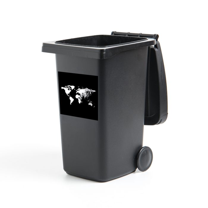 MuchoWow Wandsticker Weltkarte - Löwe - Schwarz und weiß (1 St) Mülleimer-aufkleber Mülltonne Sticker Container Abfalbehälter