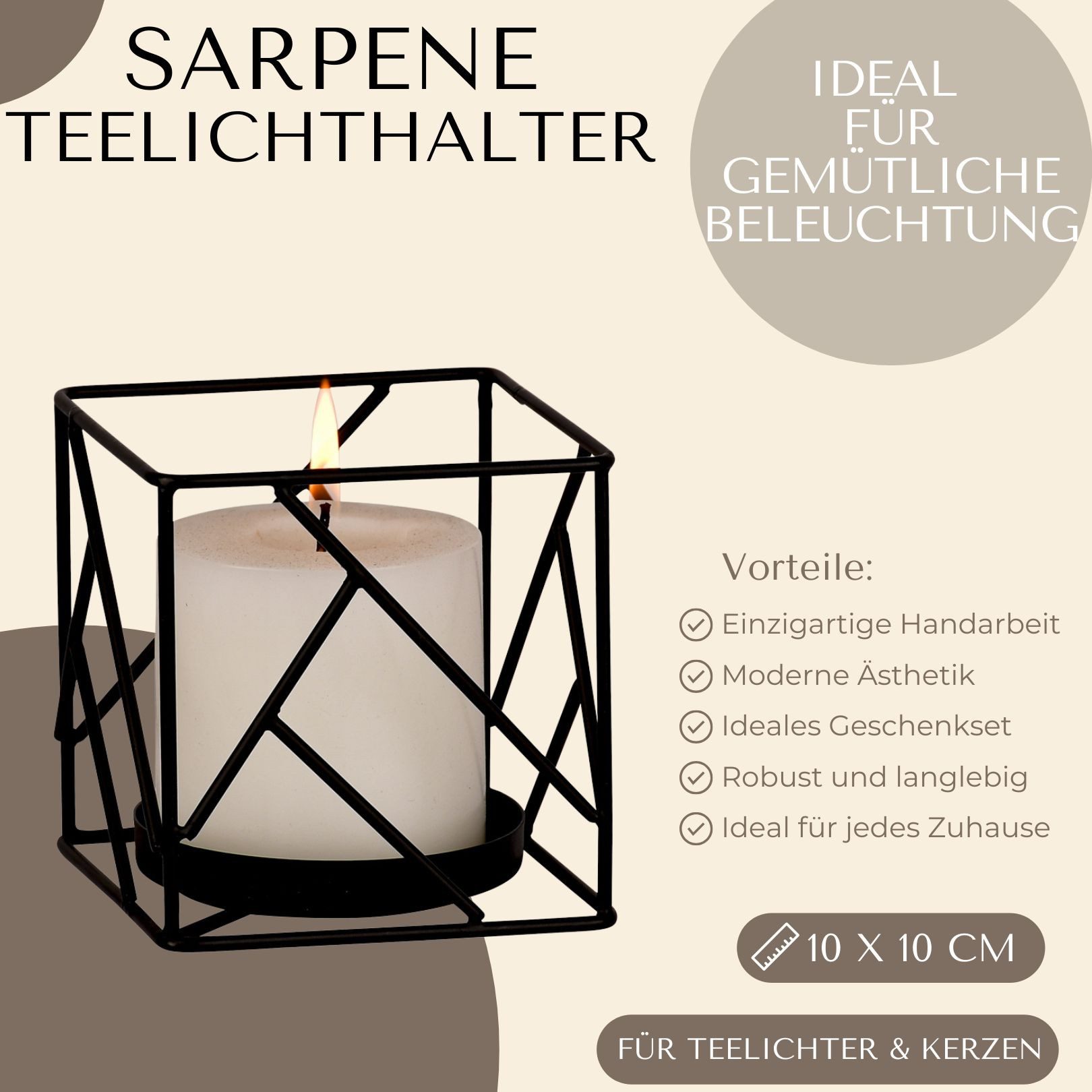 Marrakesch Orient & Mediterran Interior Teelichthalter Skandinavischer Teelichthalter Sarpene -2- aus Metall in Schwarz 10 cm (1 St), Handarbeit