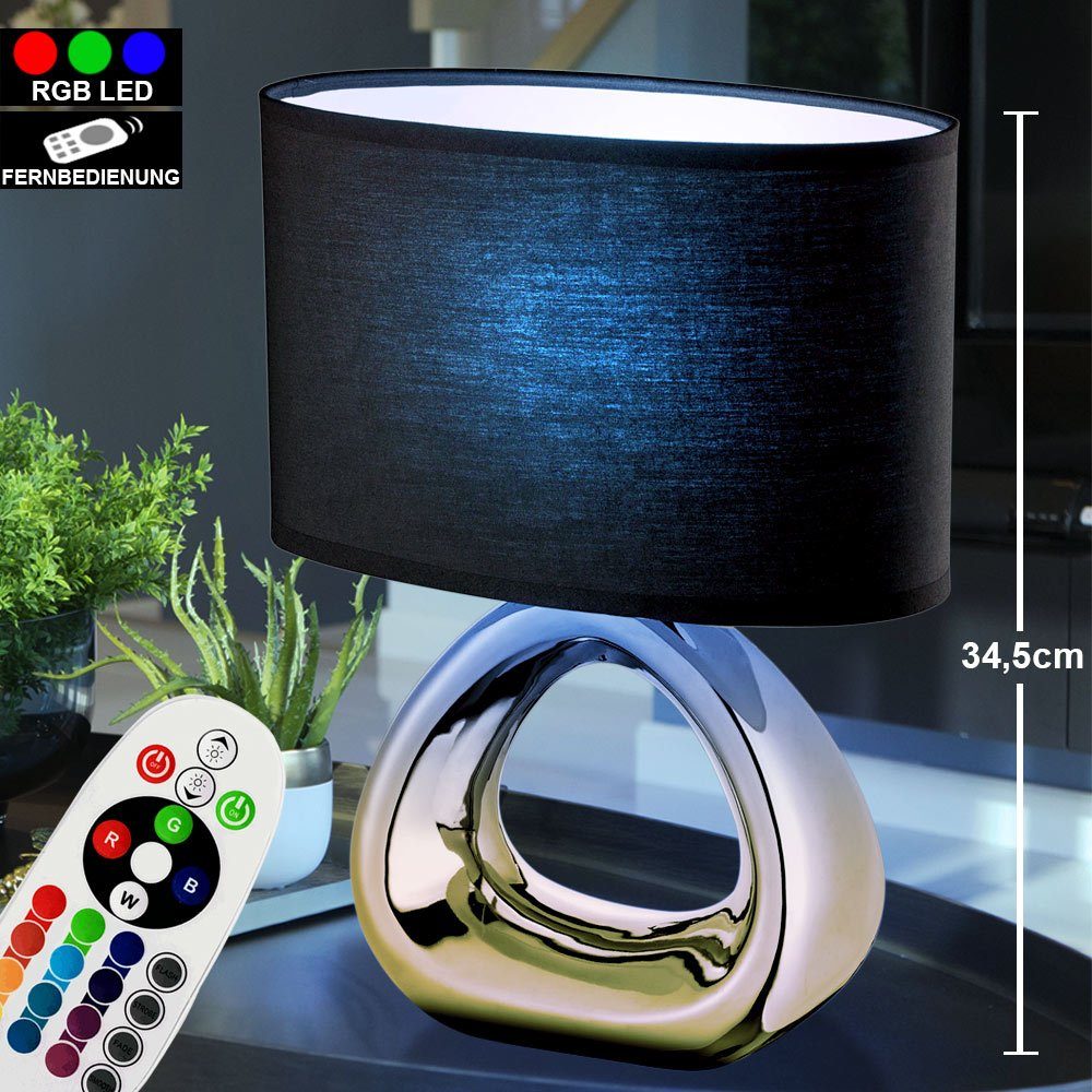 etc-shop LED Tischleuchte, Leuchtmittel inklusive, Warmweiß, Farbwechsel, Keramik Tisch Lampe GOLD Wohn Zimmer Textil Lese Leuchte