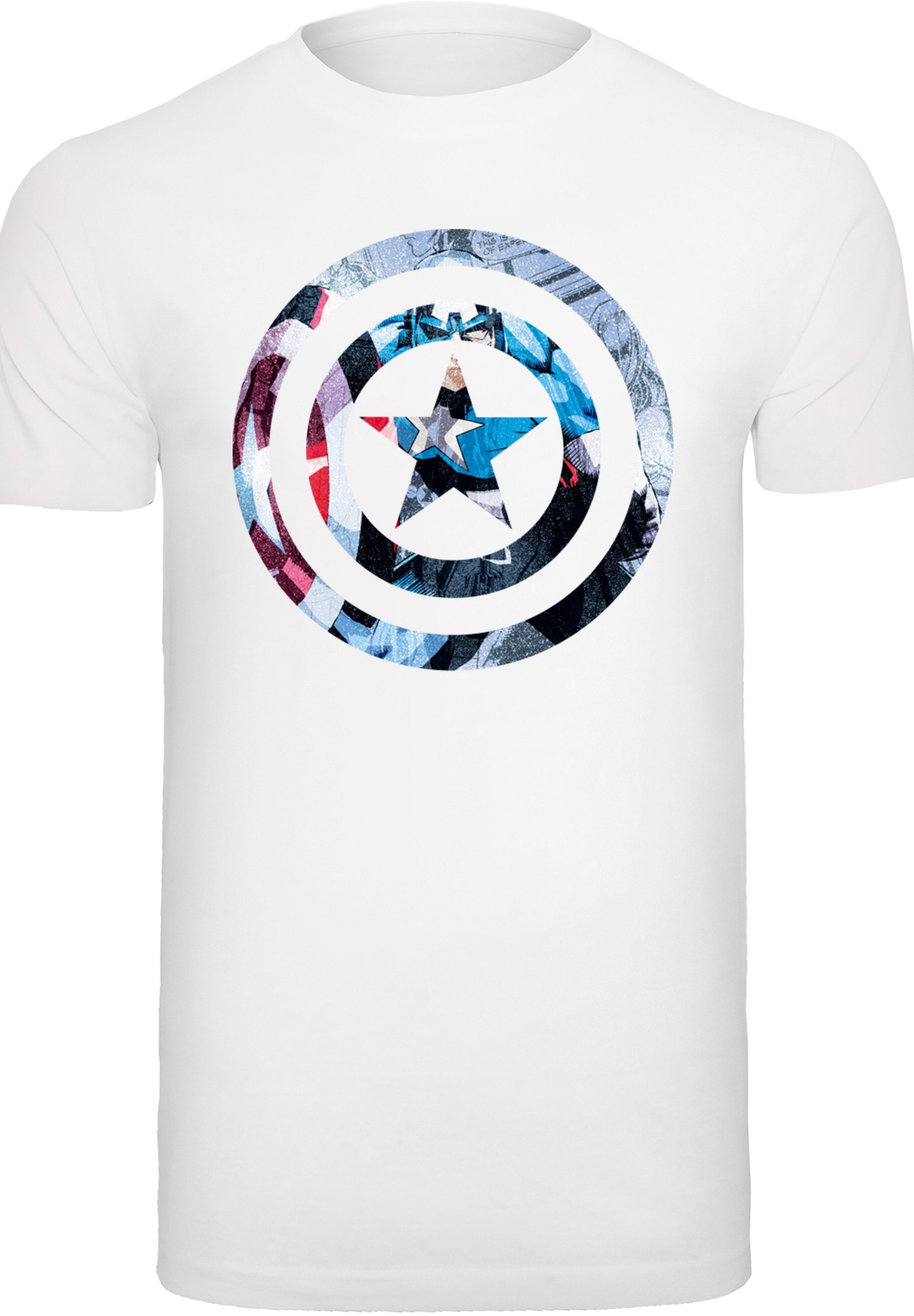 Marvel F4NT4STIC Montage Avengers Captain Print T-Shirt Superhelden Herren,Premium weiß Symbol Merch,Regular-Fit,Basic,Logo America
