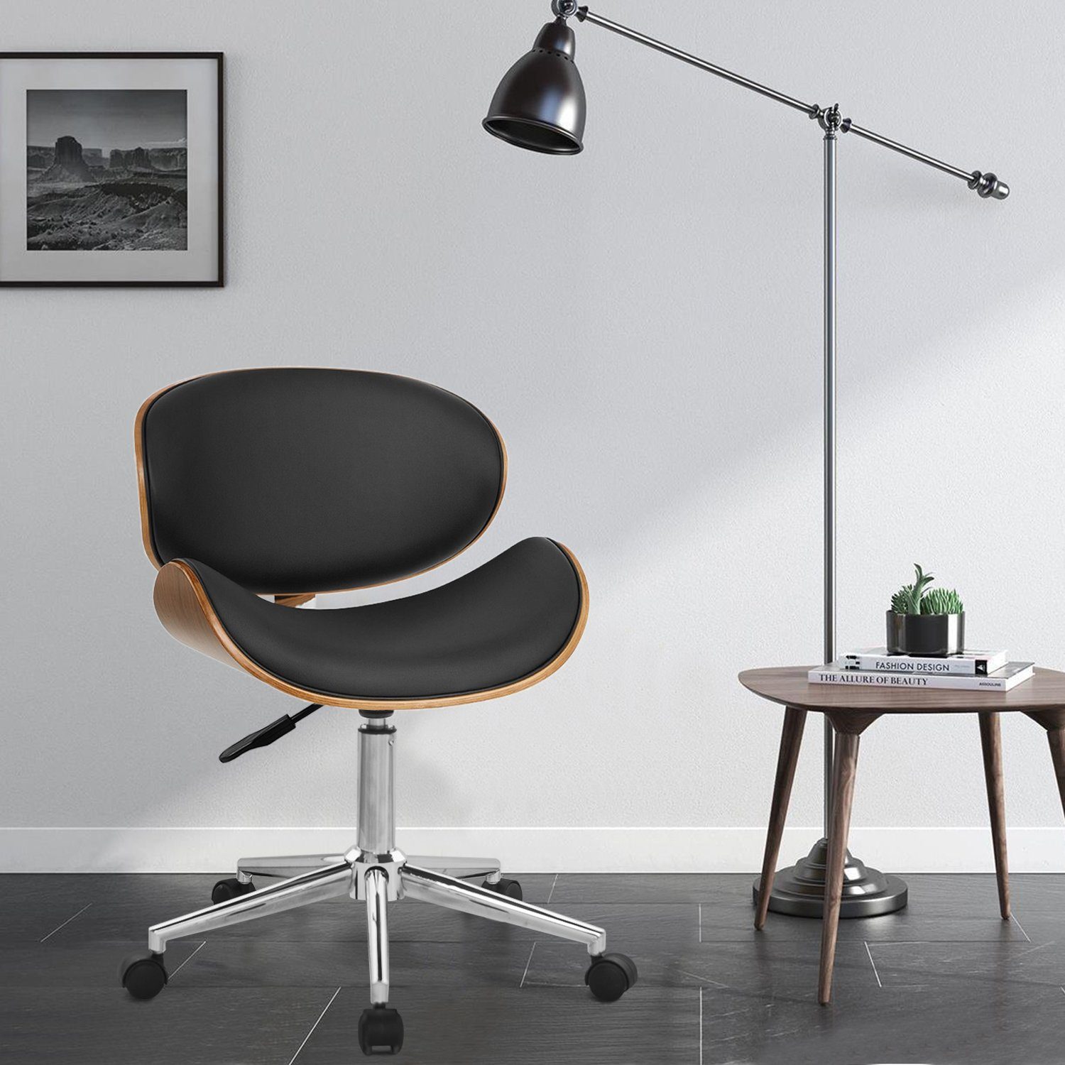 Merax Drehstuhl, Leder gepolsterter drehbarer verstellbarer Computer  Bürostuhl PC Sessel (Schwarz & Nussbaum) online kaufen | OTTO