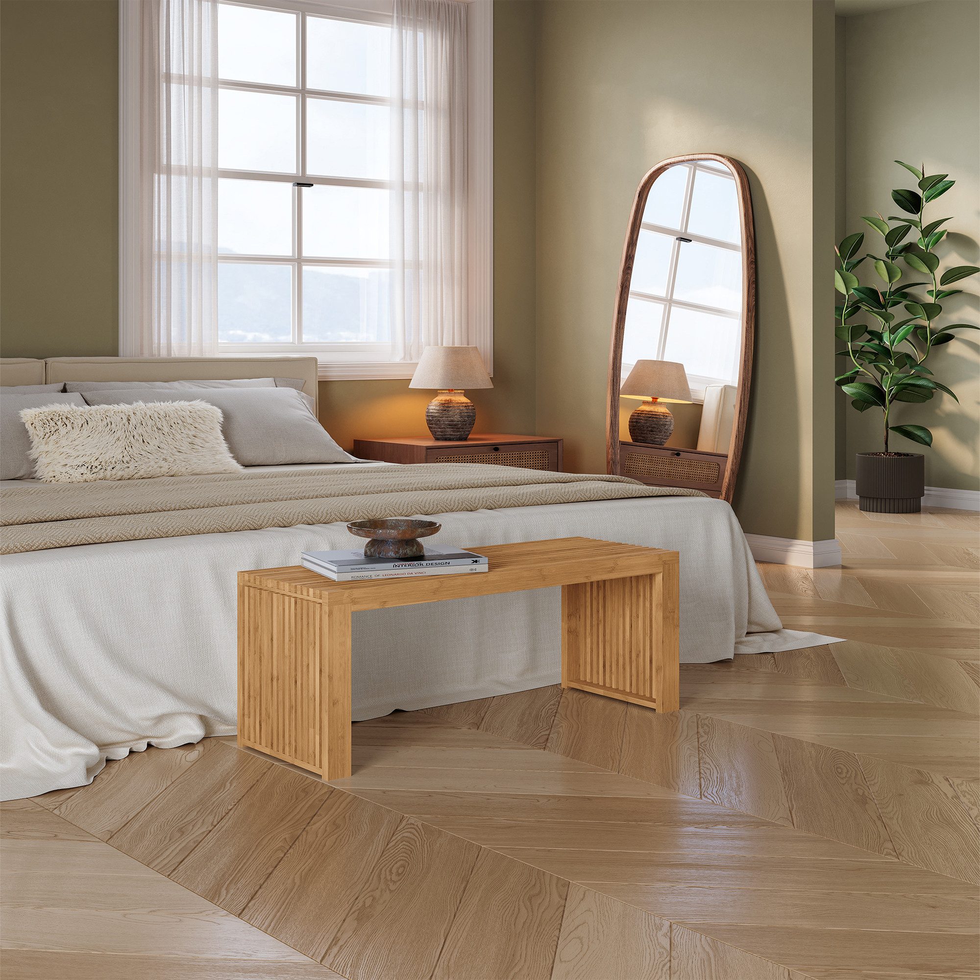 en.casa Schuhbank, »Korjad« Bambus 90 x 33 x 43 cm Natur