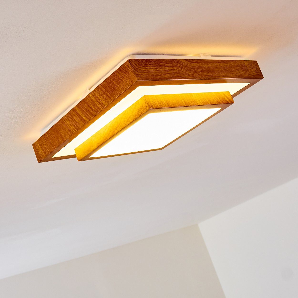 3000 Watt, eckige für das in 1380 hofstein Metall Deckenleuchte 18 Badezimmer Deckenlampe 44, auch Lumen, »Rosola« geeignet moderner Holz-Optik, IP Kelvin, aus