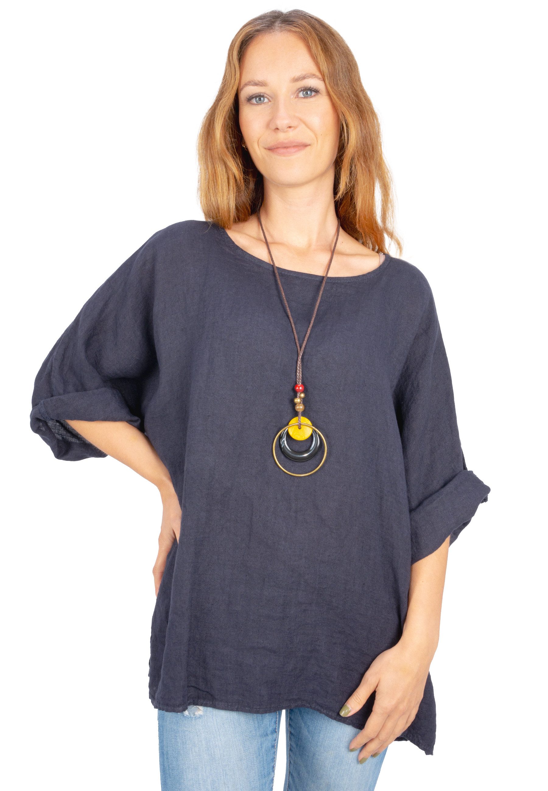 Seasons of April Kurzarmbluse Oversized Lina Weit geschnittene Leinenbluse