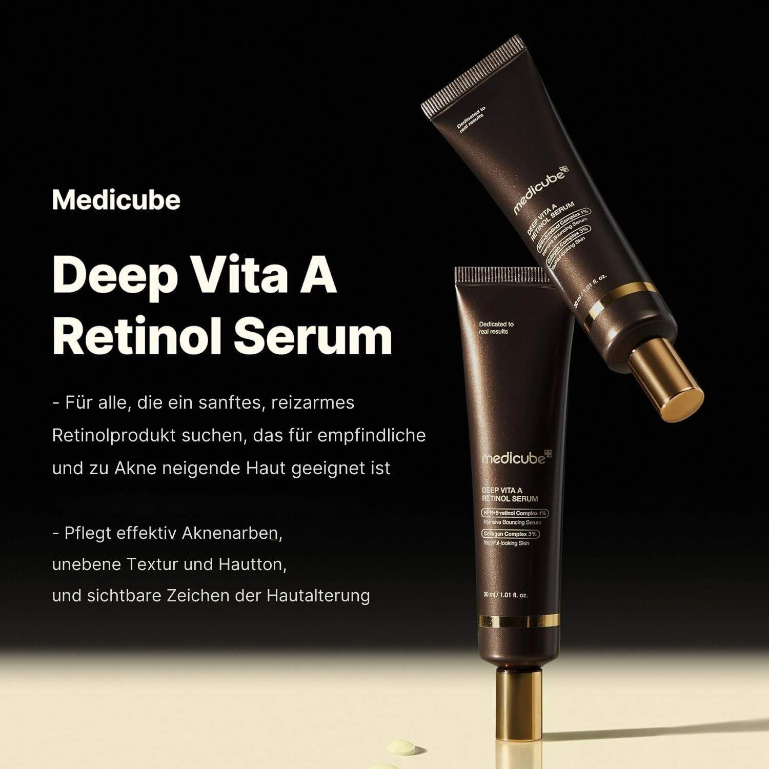Medicube Gesichtsserum Deep Vita A Retinol Serum 30ml – Fortschrittliche K-Beauty Pflege für feine Linien & ungleichmäßigen Hautton –, Mit retinal, niacinamid, panthenol & innovativen Inhaltsstoffen