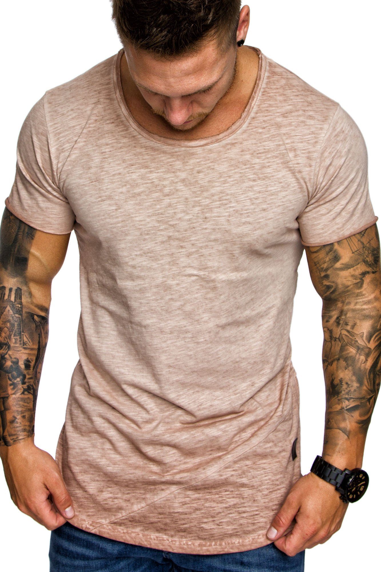 Amaci&Sons T-Shirt AUSTIN Herren Oversize Vintage Zipper Crew Neck Rundhals günstig online kaufen