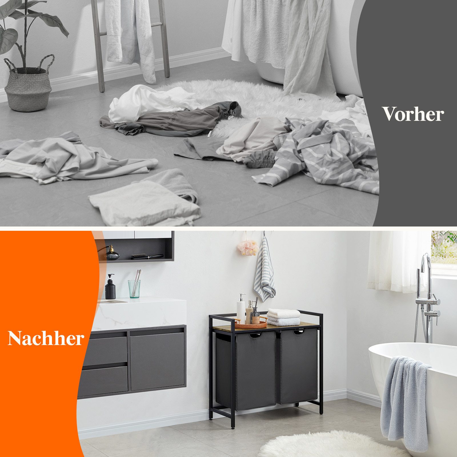 Lifewit Wäschebox Wäschesammler mit Ablage und herausziehbaren Säcken