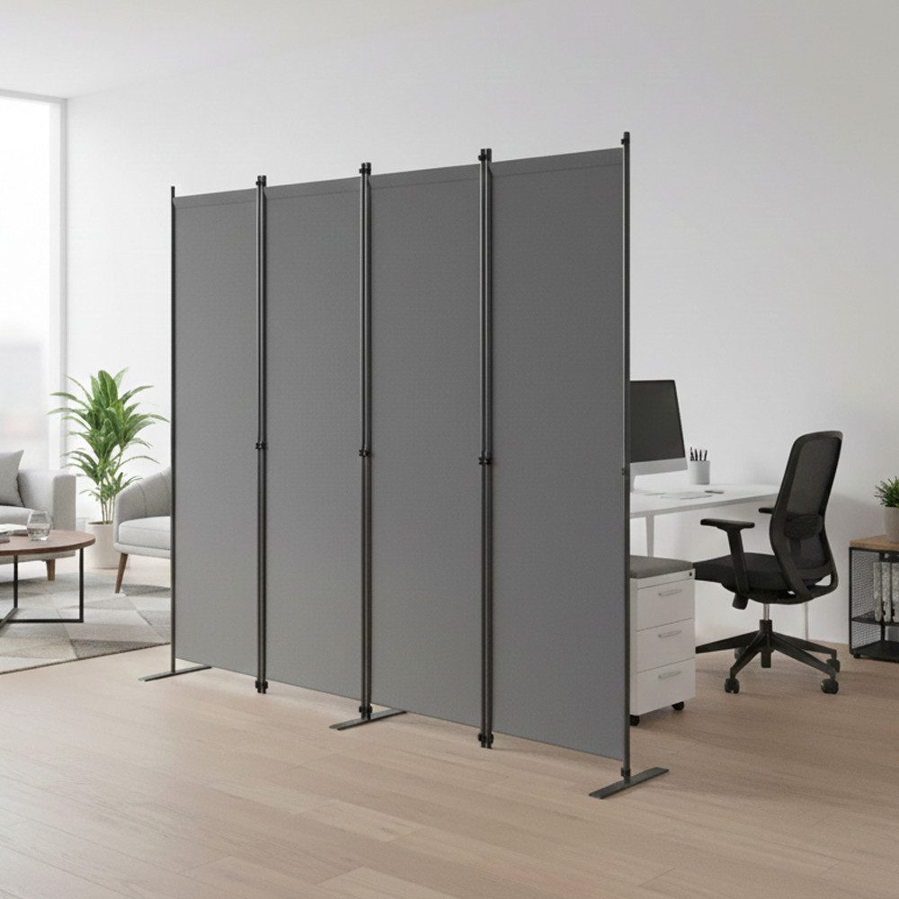 BBWL Raumteiler Paravent Grau freistehend, Sichtschutz Trennwand für Innenbereich, faltbar für Büro Wohnzimmer Schlafzimmer Esszimmer Arbeitszimmer, 1-teilig 180x180 cm, 4-teilig 204x180 cm, 6-teilig 304x180 cm, 8-teilig 404x180 cm, flexibel platzierbar, stabiler Raumtrenner für Privatsphäre und stilvolle Raumgestaltung