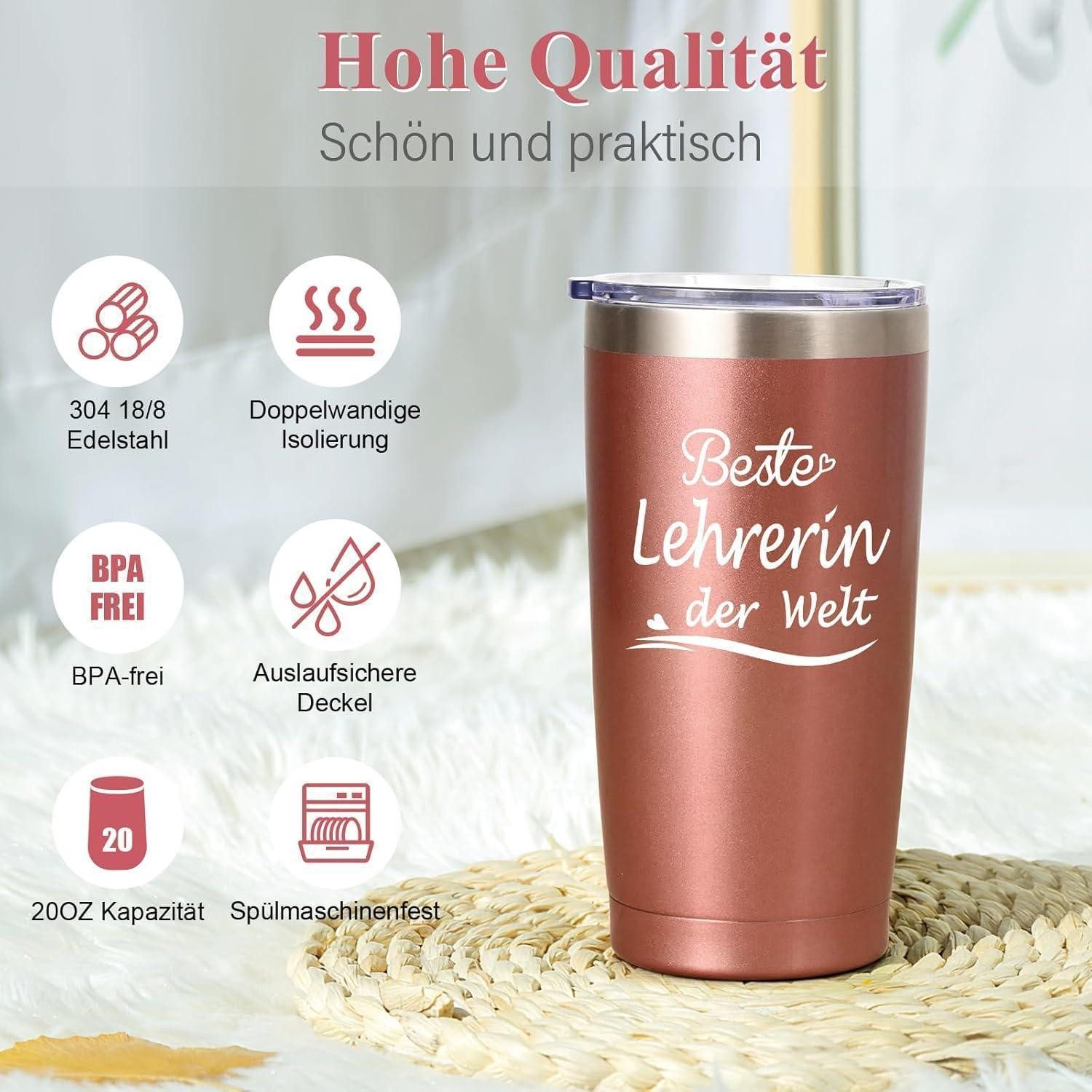 LuxusKollektion Coffee-to-go-Becher Lehrerin Abschiedsgeschenk Thermobecher Dankeschön 600ml Roségold
