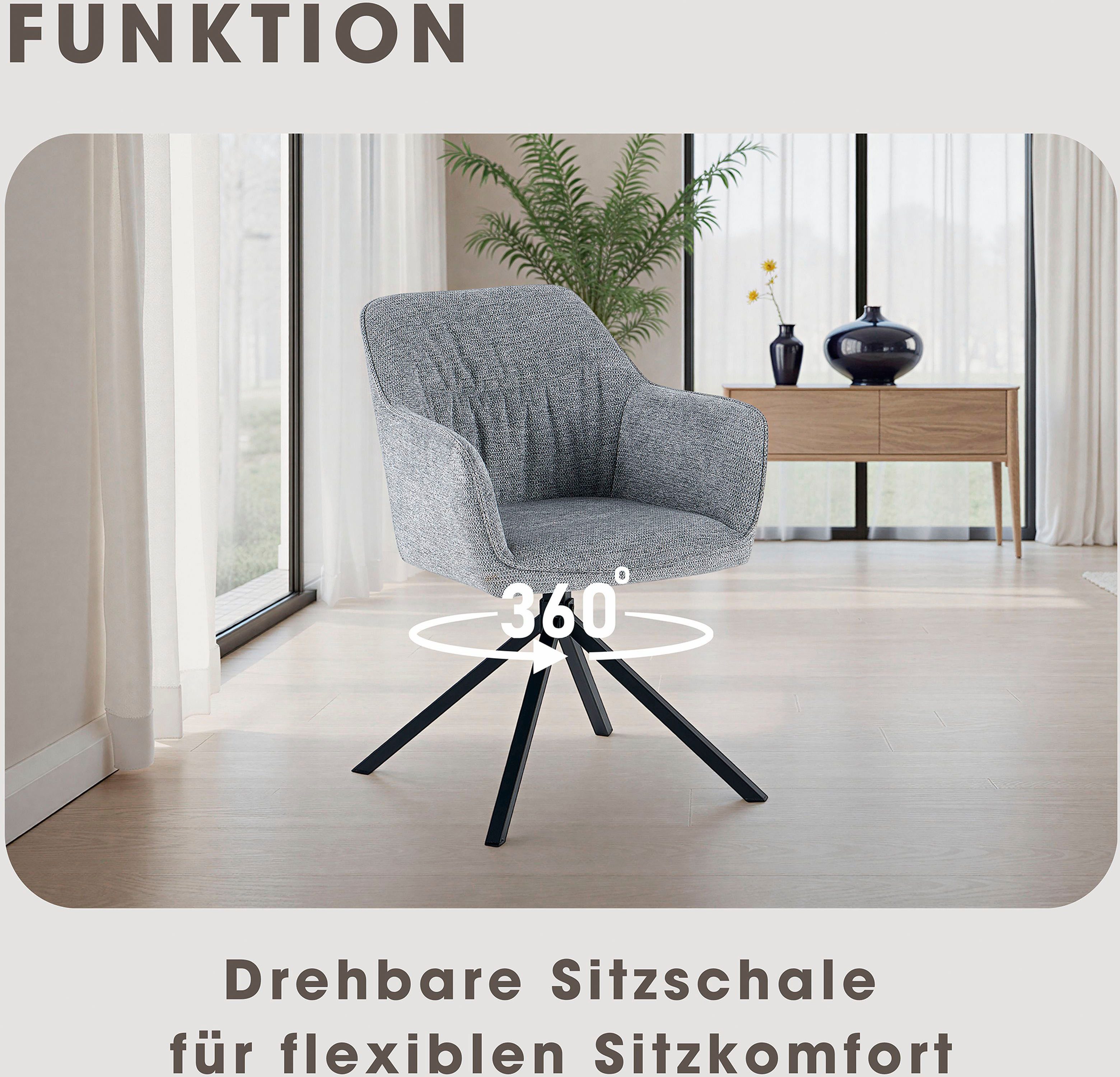 OTTO home Esszimmerstuhl Turin (Set, 2 St), moderner Stuhl, 360 Grad drehbar, mit hochwertigem Strukturstoff