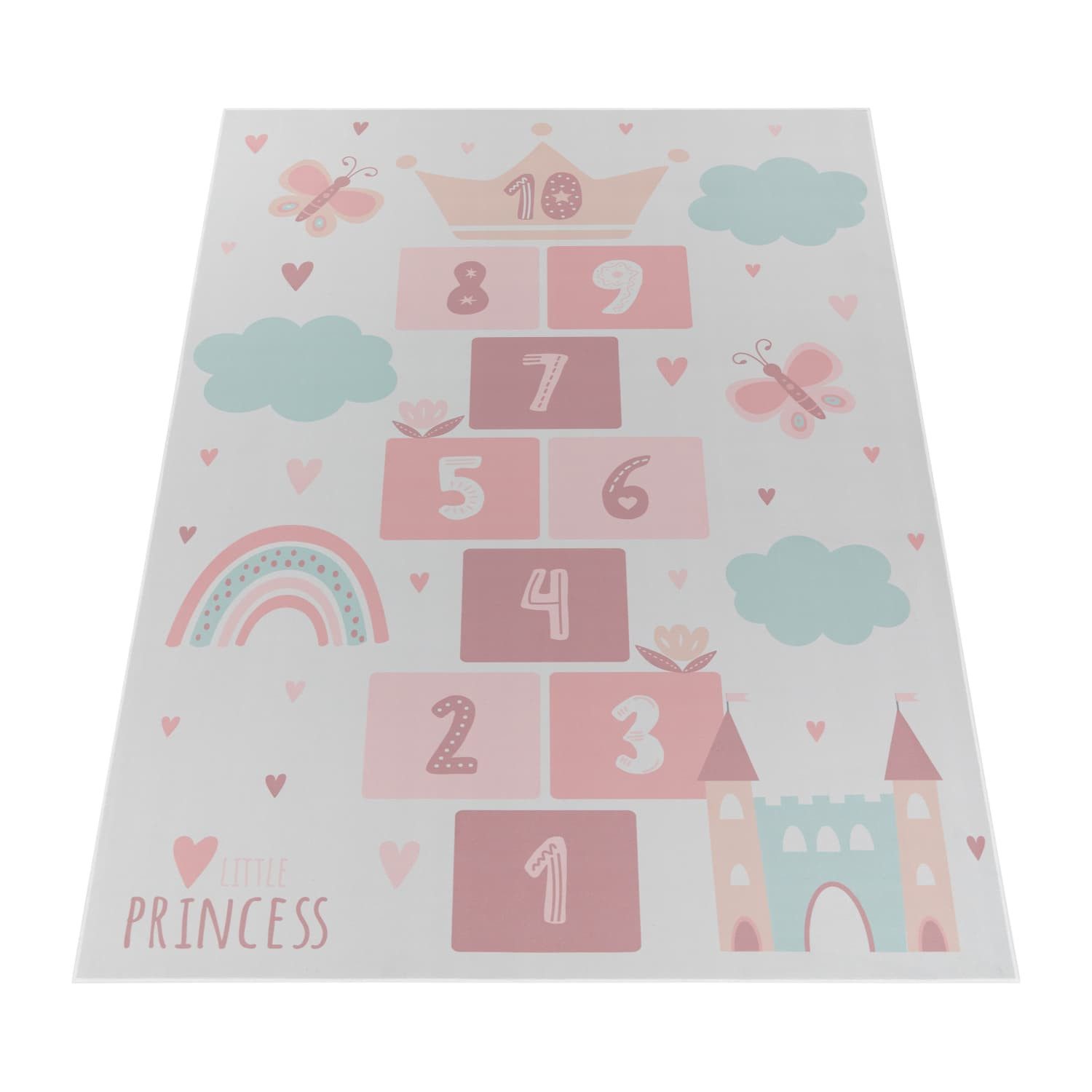 KADIMA DESIGN Kinderteppich waschmaschinenwaschbar Prinzessinnen‑Hüpfkästchen‑Muster Kinderteppich, Läufer, Höhe: 4 mm, 100% Polyester, Rücken aus Felt + Dots,  – Bild 2 von 4